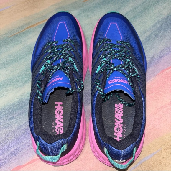 Hoka One Womens Speedgoat 4 Trail Running Shoes Size 10.5 Blue Pink 1106527 - Picture 9 of 11